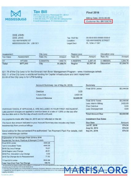 Blank Canada Mississauga tax bill template